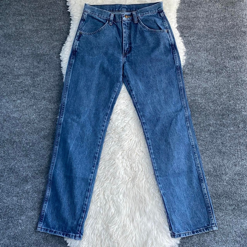 RUSTLER BLUE DENIM STRAIGHT LEG JEANS Y2K MENSWEAR CASUAL GRUNGE ALT MINIMALIST